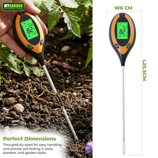My Garden Digital Soil Meter 4-in-1 - PH Meter for Soil, Moisture Meter, Temperature & Sunlight Sensor - Plant Moisture Tester
