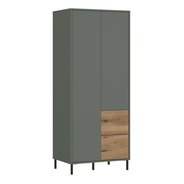 Furniture To Go Darwin Wardrobe 2 Door 2 Drawer in Green/Oak
