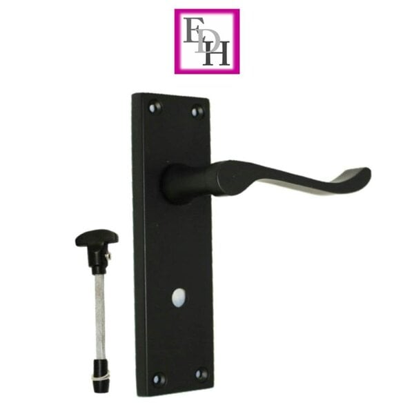 EDH Door Hardware Matt Black Modern Victorian Scroll Bathroom Door Handles and Bath Lock 2 Pairs