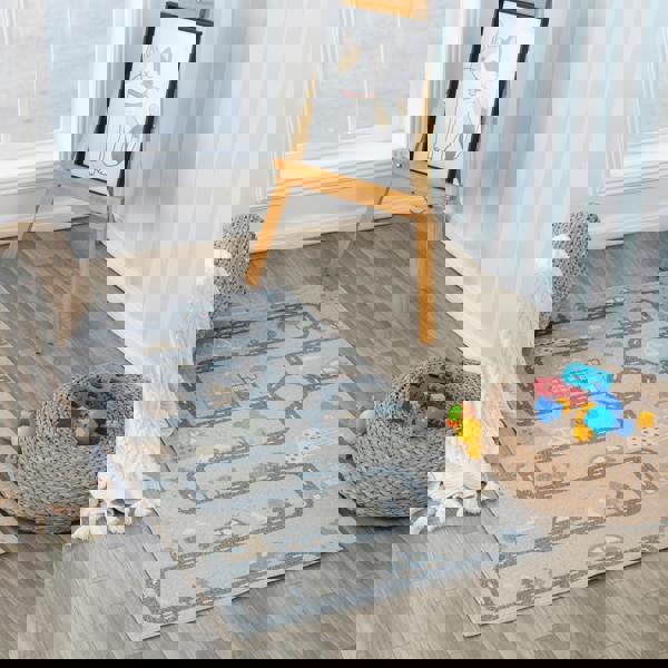 Livabliss Lillian-Kids Beige Grey Orange Blue Washable Rug for Children's Rooms