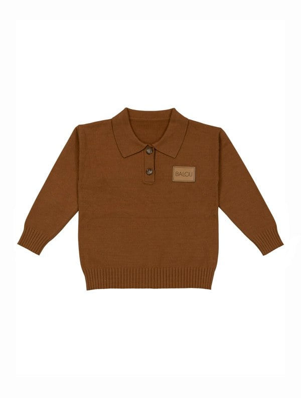 BALOU Kids Unisez Knit Polo - Brown