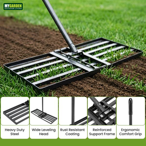 My Garden Outdoor Living My Garden Levelling Rake 1.57M - Foldable Garden Soil Leveling Rake with Tiltable Handle - 76 x 25cm Steel Leveller Tool
