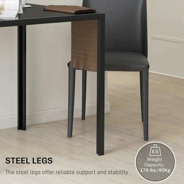 Modern Square Dining Table for 2-4 People, with Glass Top & Metal Legs, Black