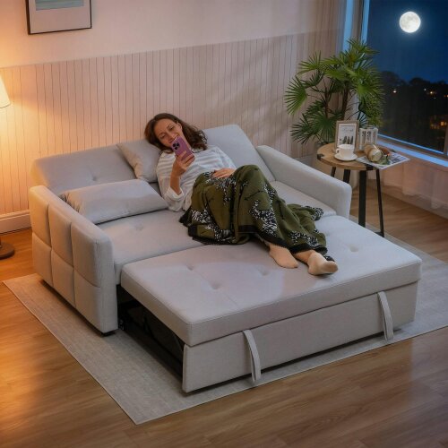 Wyld Haus Fapa Light Grey Fabric Upholstered 3 Way Convertible 2 Seater Sofa Bed