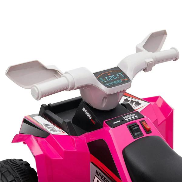 Pink quad bike dashboard and handlebars with digital screen and control buttons