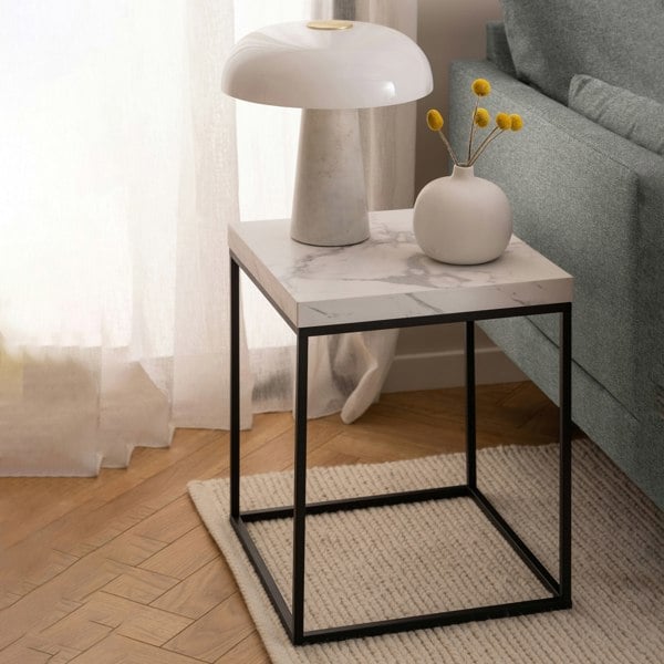 Furniture To Go Barossa Coffee Table with White Marble Carrara Top & Black Base 40cm