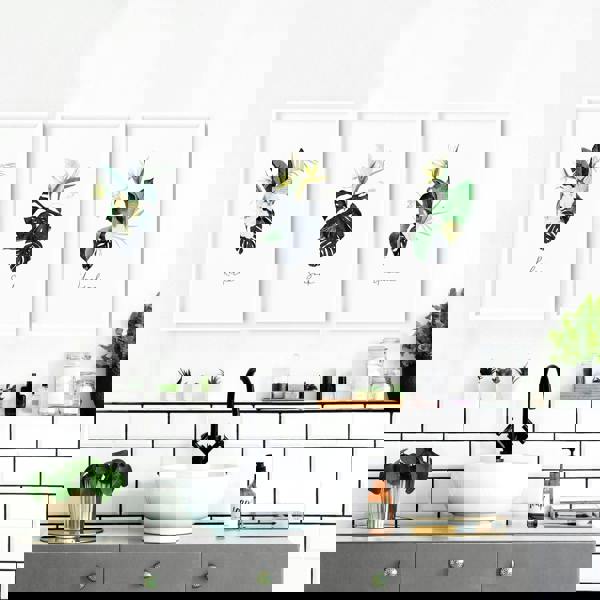 Decoration for bathroom walls | Set of 3 Tropical wall art