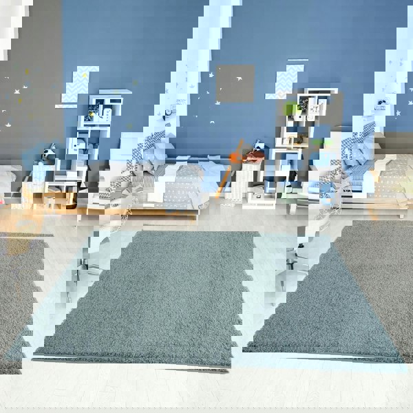 Shaggy duck egg blue rug high quality, thick pile 30 mm, easy to clean.