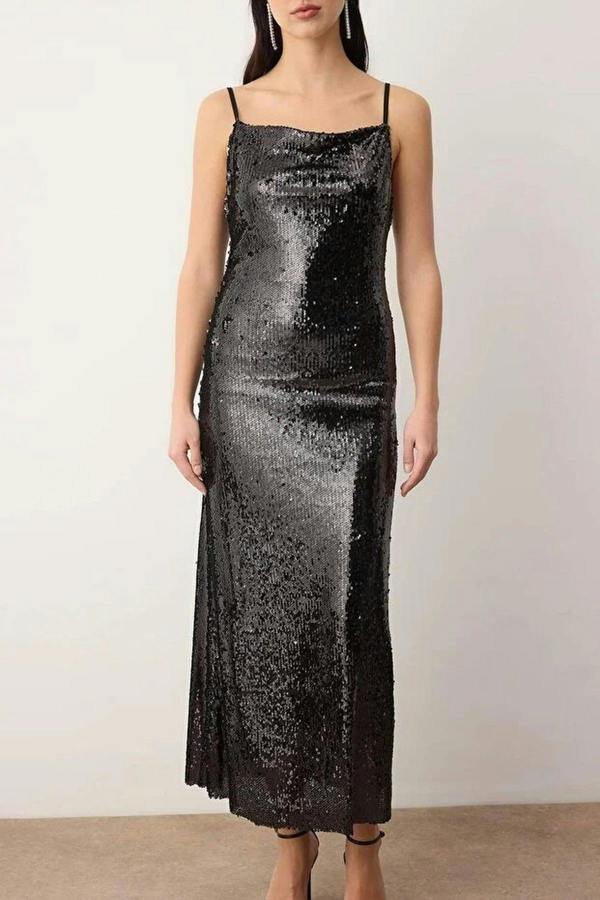 WOVCOR Knitted Sequin Maxi Lined Evening Dress