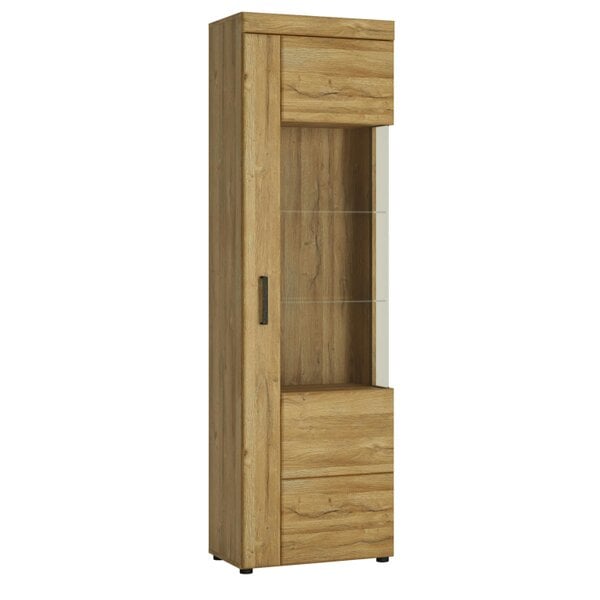 Wyld Haus Larkwood Tall Glazed Grandson Oak Wood Display Cabinet Right Hand