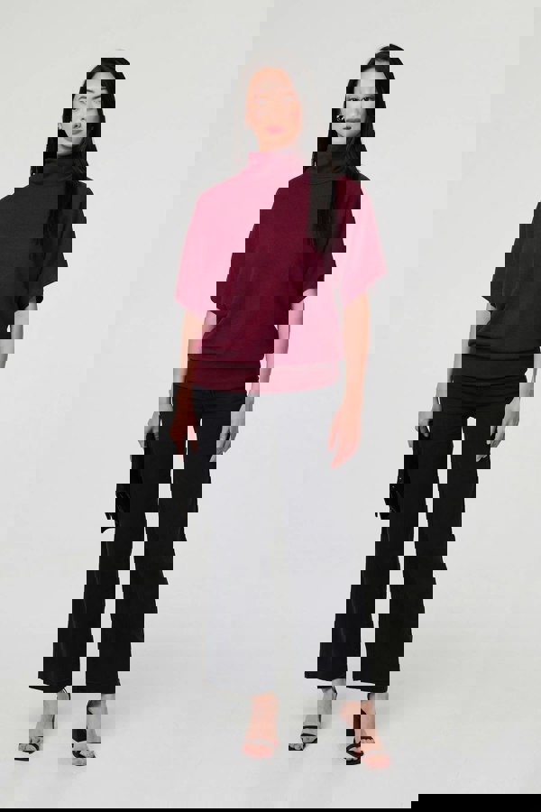 Red | Roll Neck Button Back Relaxed Knit Top
