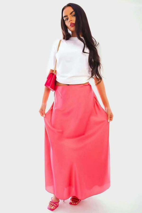 Estella Lightweight High Waisted Maxi Skirt - Pink