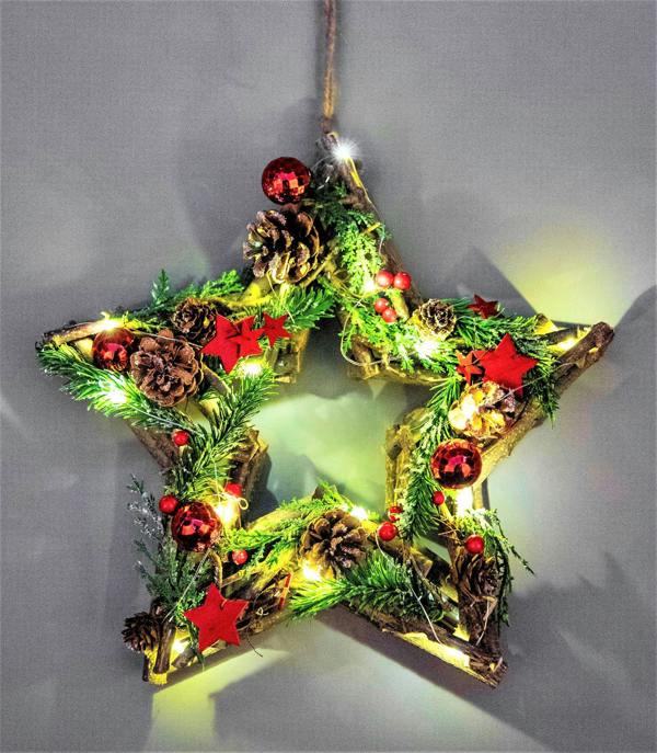 35cm B/O LED Twig Hanging Star Red Festive Decoration with Warm White Lights image 4