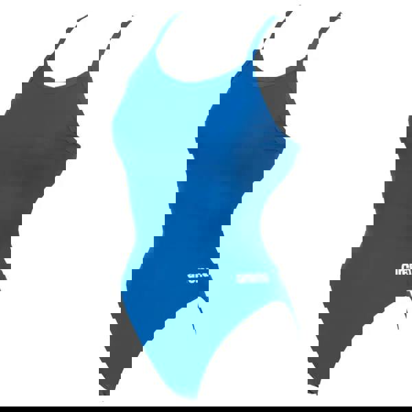 Arena Team Challenge Solid royal blue one-piece swimsuit with thin straps and logo