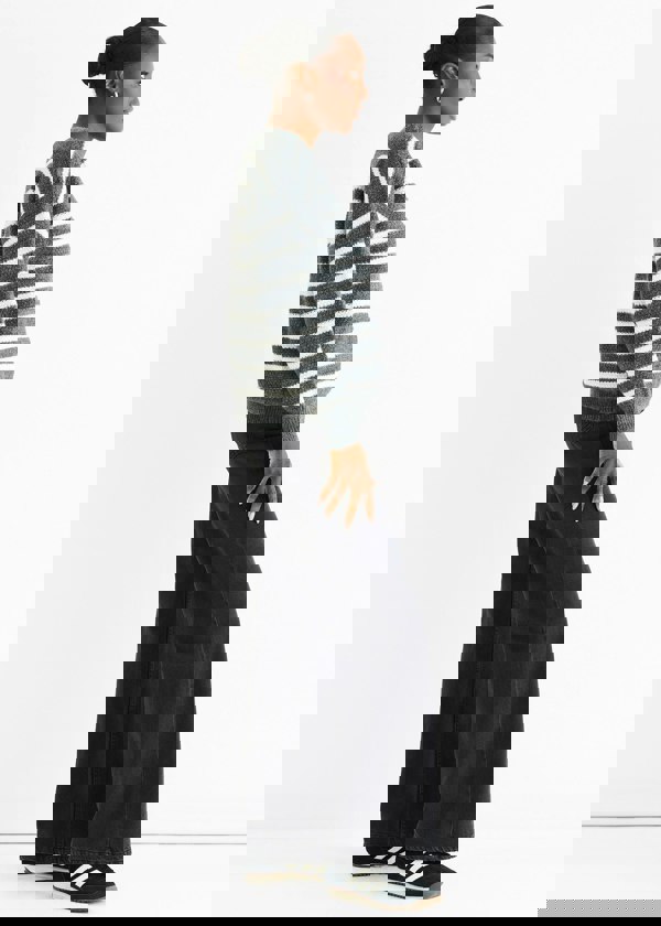 Gini London Grey Stripe Chunky Knit Oversized Jumper