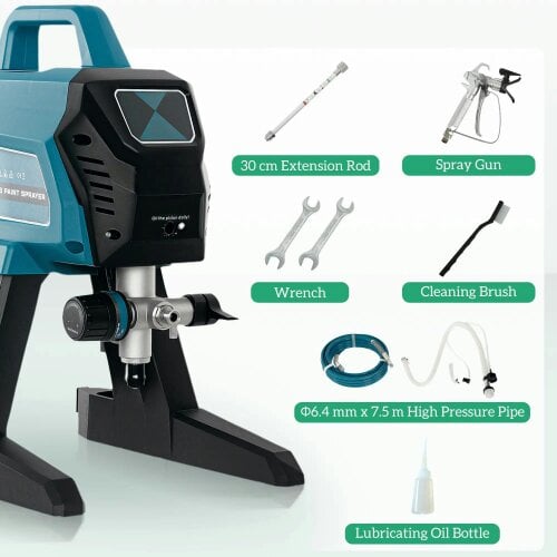 Bobobiy Airless Paint Sprayer, Thinning-Free Electric Paint Spray Gun for Walls, 200 Bar High Pressure, 1.5L/min Flow Rate, 7.5m Hose, Blue