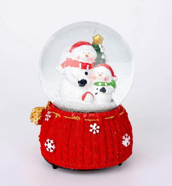 15cm Musical Christmas Snow Globe with Santa and Snowman Scene, Glass Ornament on Resin Base image 1