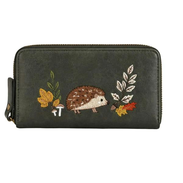 Fores Collection Hedgehog Embroidered Faux Leather Zip Around Purse