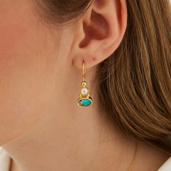 Spero London Authentic Turquoise Sterling Silver Drop Gold Plated Earrings