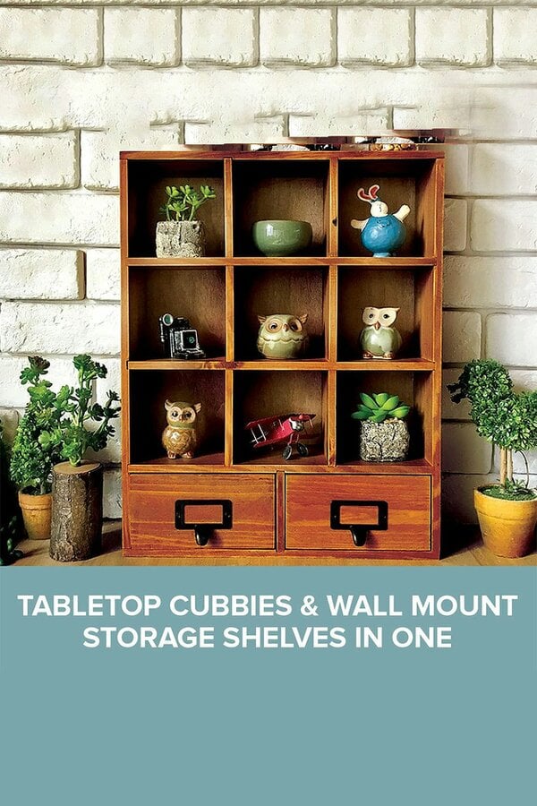Living and Home ​Retro Cube Wooden Organizer Box with Drawer Vintage Room Decor