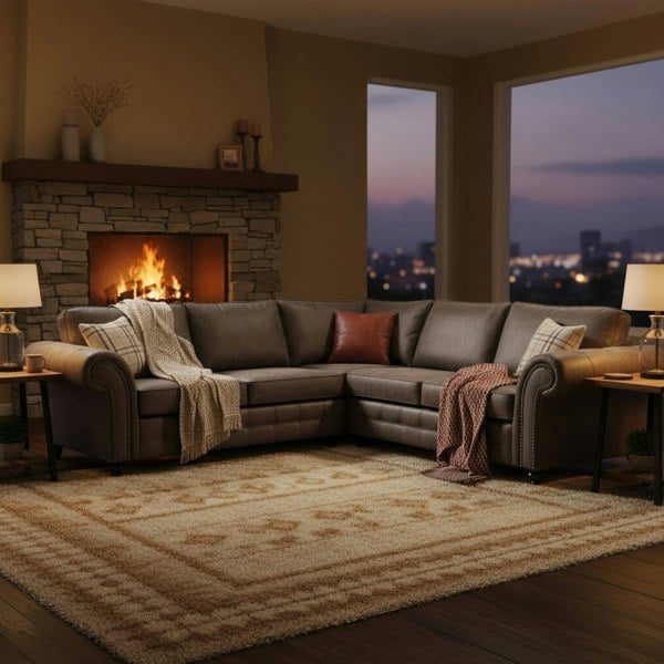 Furnishings For Less Oakland 5 Seater Leather Corner Sofa Chesterfield Style