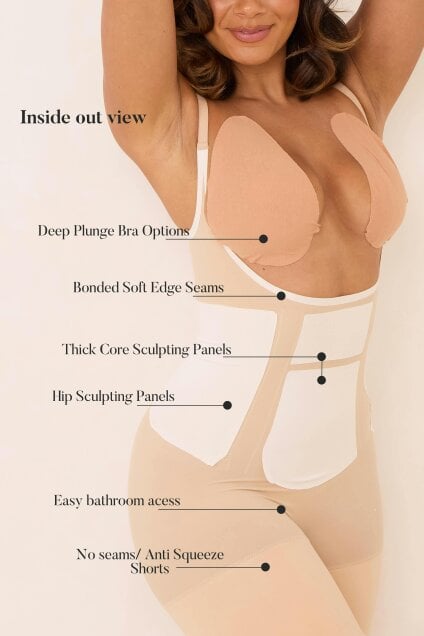 Perky Pear 360Sculpt™- Open bust Bodysuit-BEIGE