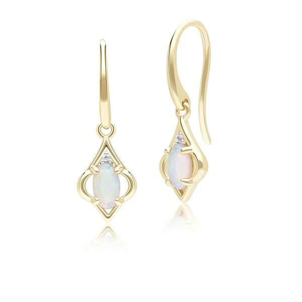 Gemondo Classic Oval Opal & Diamond Stud Earrings in 9ct Yellow Gold