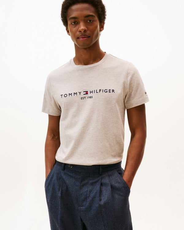 Tommy Hilfiger Tommy Logo Basic Mens T-Shirt - Heathered Pebble