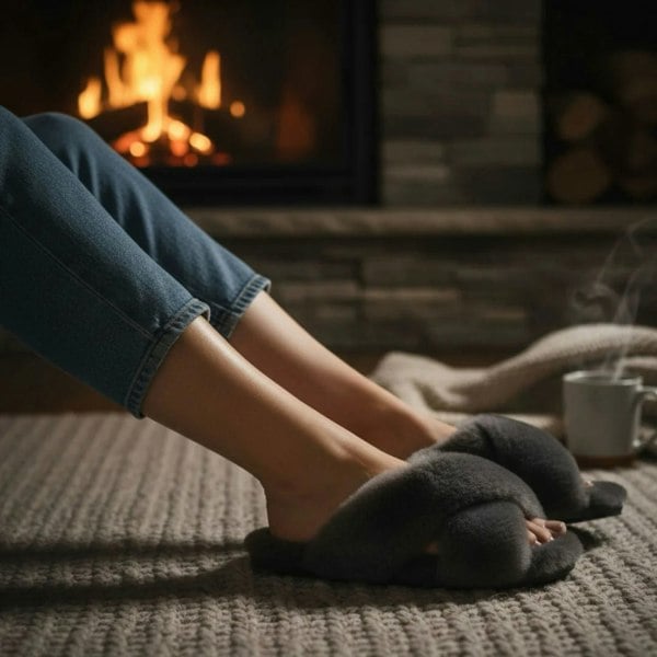 Infinity Leather Snowbelle - Women's Genuine Sheepskin Crossover Slippers