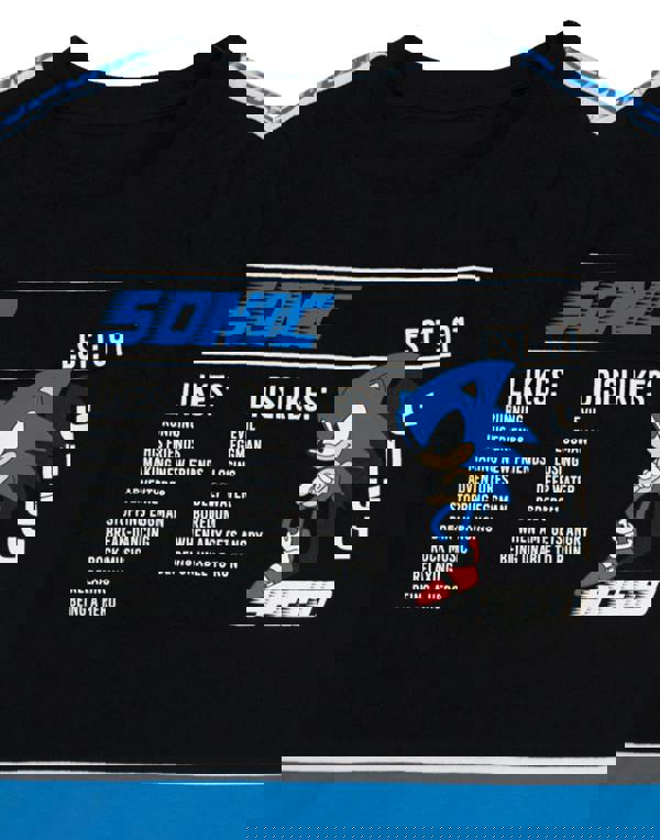 Sonic the Hedgehog Boys Black Sonic Stats Graphic Short Sleeved T-Shirt