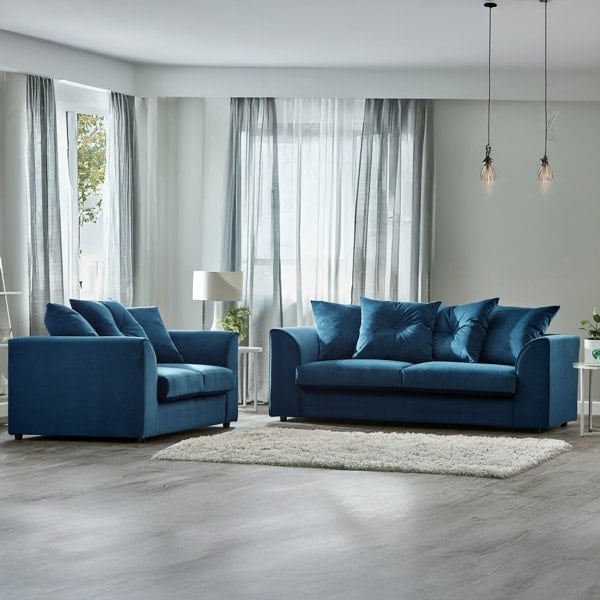 Furnishings For Less Fernando Plush Velvet Fabric Sofa Suite