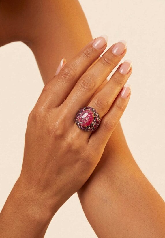 Latelita Esmeralda Pink Opal Cocktail Ring Gold