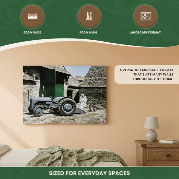 Ferguson TE20 and Milk Churns Canvas Picture Print, Circa 1950 Tractor Scene with Milk Churn Loading, 60 x 40 cm
