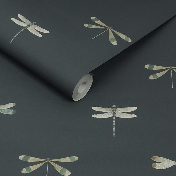 Sophie Allport Watercolour Dragonfly Oundle Navy Wallpaper
