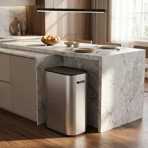 55L Sensor Bin for Kitchen, Touchless Automatic Waste Rubbish Bin, Stainless Steel, Battery Operated, Silver Tone