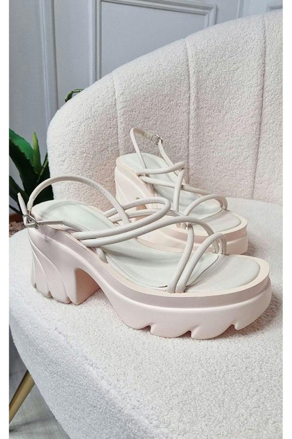 Sienna Faux Leather Extreme Platform Sandals - Cream
