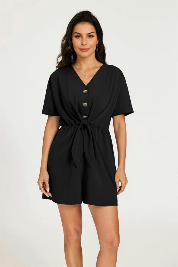 FS Collection Button Down Playsuit In Black