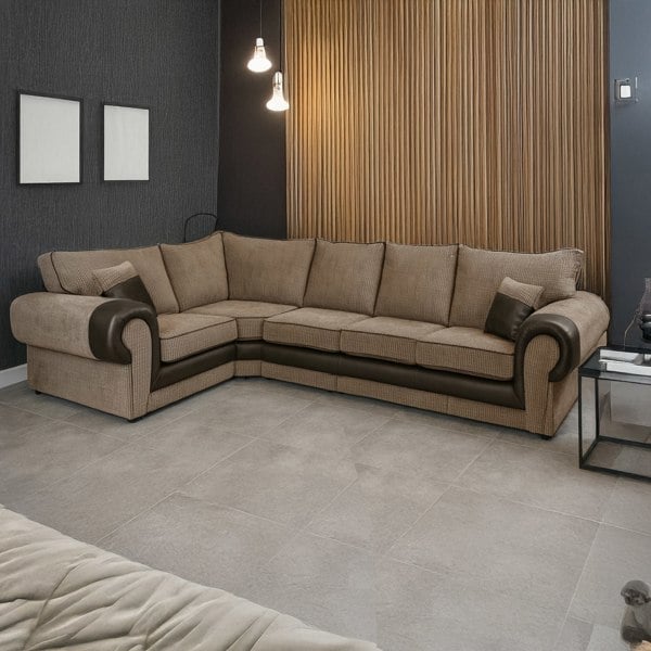 Furnishings For Less Portland Mixed Fabric Cord 5 Seater L Shape Corner Sofa