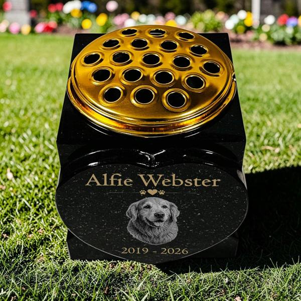 Memorials Direct Dog Memorial Granite Heart-Shaped Photo Vase