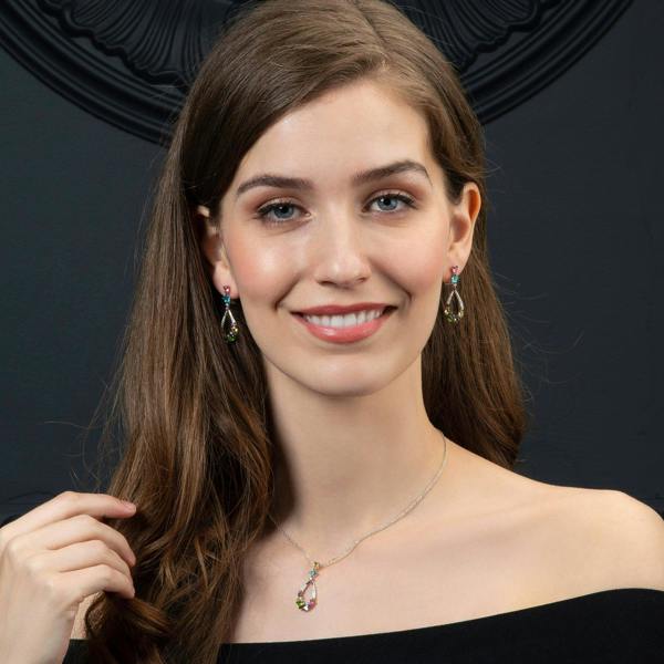 Sterling Silver Colourful Pendant Necklace for Women with Multicoloured Stones and Cubic Zirconia Gemstones - namana.london