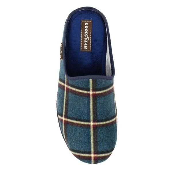 Goodyear Mens Checkmate Checked Mule Slippers - Blue - 