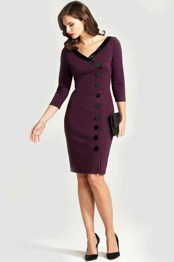 HotSquash 50s Silky Trimmed Button Wiggle Dress