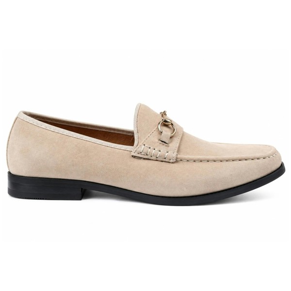Dolcetto Men's Leather Lined Slip On Suede Loafer Shoes - Beige