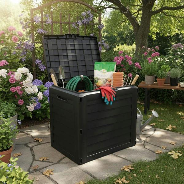 Gr8 Garden 140L Anthracite Plastic Garden Storage Box with Lid for Cushions & Tools