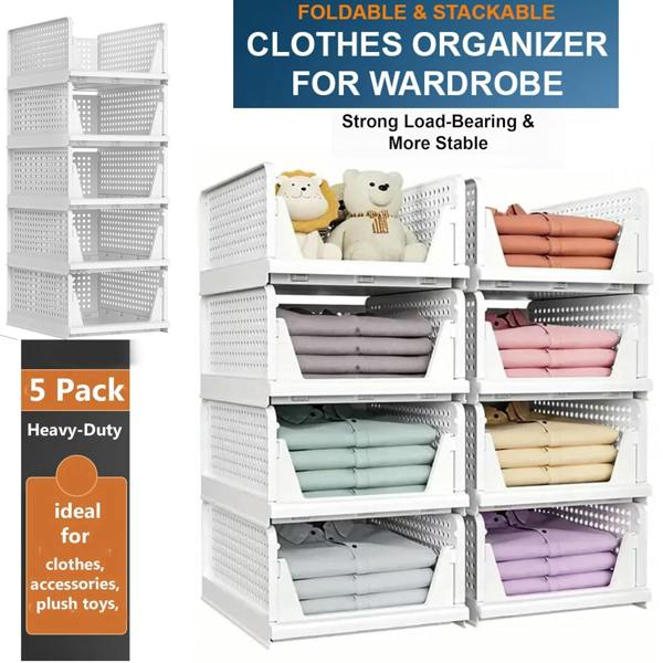 ATEK 5 Pack Stackable Foldable Wardrobe Storage Organiser Drawers