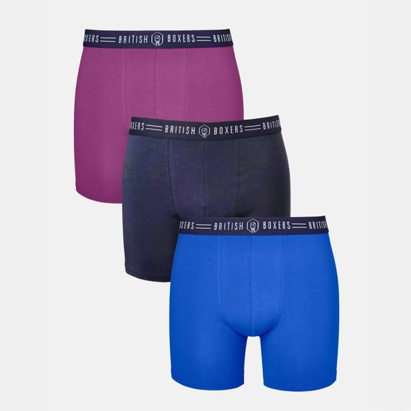 Three-pack British Boxers Men's Stretch Trunks – Bourbon Blues - British Boxers