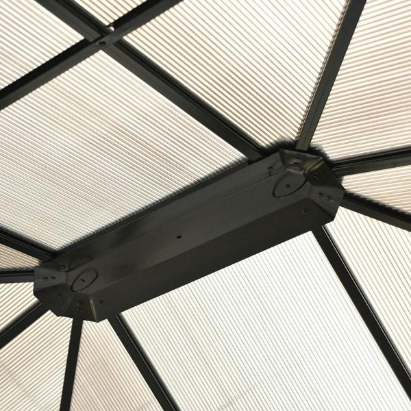 Hardtop gazebo roof cross-beams and support plate with black metal hardware