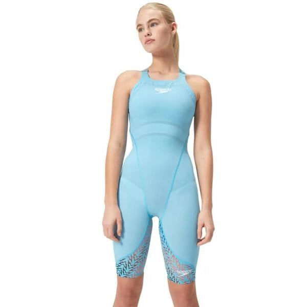 Speedo Fastskin LZR Ignite Kneeskin in blue with leaf pattern and logo