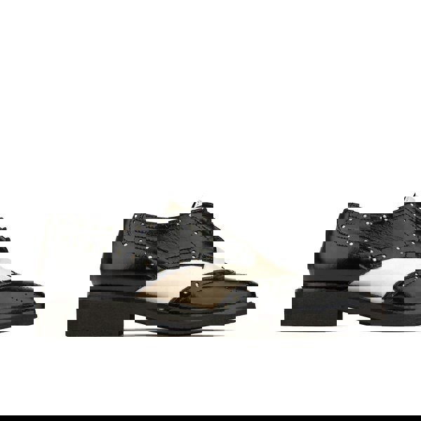 Embassy London Eton - Cream & Black - Women's square toe leather lace up in white & black