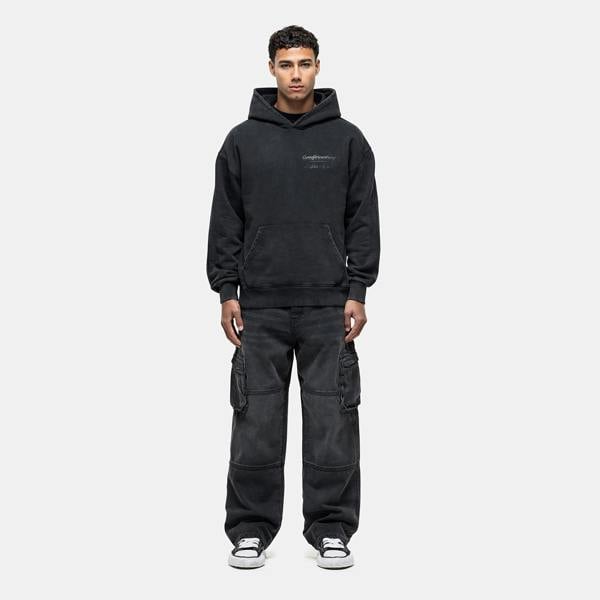 Good For Nothing Black Oversized Graphic Back Print Overhead Hoody - Black Image 4